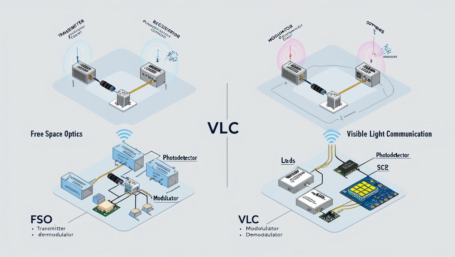 Free Space Optics (FSO) and Visible Light Communication (VLC)/ Li-Fi